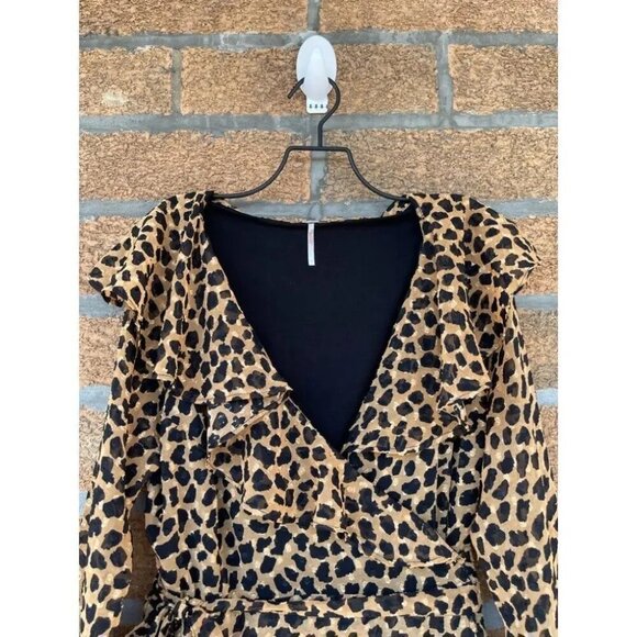 Free People Leopard Print Frenchie Mini Wrap Dress medium - Picture 2 of 16